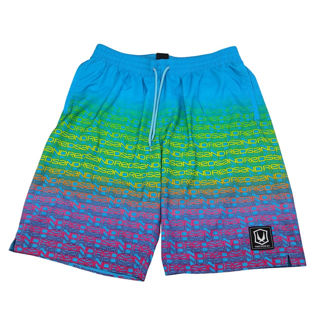 RedSand Mens Board Shorts Blue Gradient Logo Print Swim Trunks Size Large L